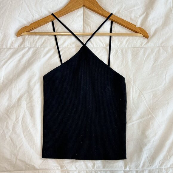NWOT Zara Black Ribbed Strappy Cross Back Halter Tank Top Women’s Size Small - Picture 3 of 7